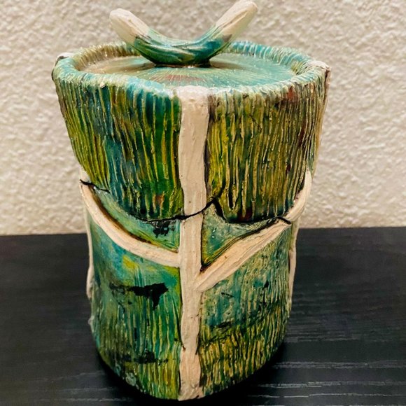 Rare Vintage Ceramic Pot with Lid Simulating an Irregular Coral Seabed Rock.